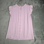 Ann Taylor  Shirt Womens XS Light Pink Button Up Blouse Ruffle Romantic Feminine‎ Photo 1
