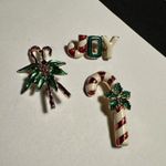 Lot Of 3 Enamel Christmas Holiday Brooch Pins Joy / Candy Cane 1 Signed AAi Gold Photo 3