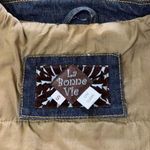 Womens La Bonne Vie Cropped Denim Trench Coat Jean Jacket Blue Brown Print Sz S Photo 8