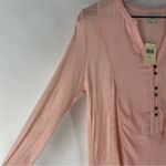 Lucky Brand  Light Pink Woven Mix Henley Top‎ Size S Photo 4