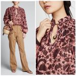 Ulla Johnson Bordeaux Yulia Printed Metallic Blouse Top Size 2 Fall Autumn Photo 3