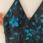 Cache  Y2K Black Blue 100% Silk Beaded Floral Halter Midi Dress Women's size XS Photo 5