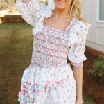 Saks 5th Avenue NEW Saks 70/21 NWT Floral Smocked & Tiered Dress Pink White Floral Size M Photo 2