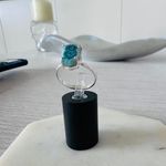 Sterling Silver Mediterranean Green Quartz Stalacitite Slice Ring Blue Photo 5