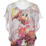 Dress Barn  Floral Dolman Top Large L NWT Colorful Bright Pink Orange Blue Flowers Photo 0
