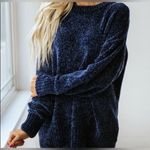 ZARA Navy Blue Chenille Chunky Knit Oversized Sweater Photo 1