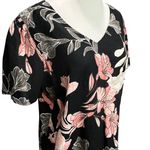 Nicole Miller Dress M Black Linen Blend Floral Summer Boho Chic Resort Tropical Photo 2