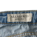 ALLSAINTS Alana Embroidered Bird Distressed Boyfriend Jeans in Blue/Pink Size 26 Photo 7