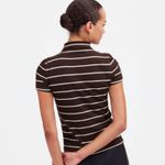 Madewell Top Womens Short-Sleeve Mockneck Tee Stripe Brown Slim Fit XXS NEW Photo 1