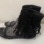 Very Volatile  Lex Suede Black Leather Suede Fringe Boho Western Sandals 9 Photo 2