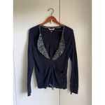 Anthropologie Womens Cardigans Size Large Monogram HWR Navy Nautical Ruffle Photo 1