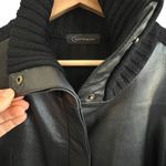 Context Womens Black Leather Wool Knit Cardigan Jacket Sz L Black Y2K Minimalist Size L Photo 4