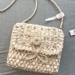 Anthropologie  Embellished Straw Crossbody Bag NWT Tan Cream Woven Photo 4