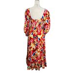 De Loreta Sweetheart Puff Sleeve Cotton Maxi Dress M | Vibrant Abstract Dopamine Red Size M Photo 2