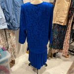 Vintage 80’s blue floral silk drop waist Pat Argenti giant bow tie pleated dress Size 8 Photo 12