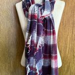 Madewell Range Plaid 100% Wool Scarf Red Navy Cream Tartan Fringe 25x72 Academia Photo 2