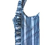 Pink Chicken Women’s Katniss Column Striped Ruffle Swimsuit One Piece Small Blue Photo 4