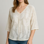 Giada Forte Resort Shirt Women 0 Ivory Sheer Lace Crochet Kimono Top Beach White Photo 0