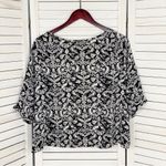 About A Girl Damask Print Cuff Sleeve Crop Blouse Black White Large Photo 5