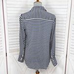 J. Crew Striped Silk Button Up Long Sleeve Shirt Blouse Blue White Small Photo 3
