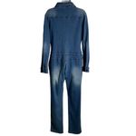 Buttons Feisty Boutique Stretch Denim Jumpsuit L Blue  Pockets Rosie the Riveter Photo 5
