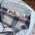 VINTAGE PASTEL FLANNEL PLAID BUTTON UP FLORAL DENIM COLLAR Blue Size M Photo 4