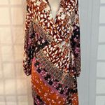 Lefties long sleeve bohemian print faux wrap satin dress size euro medium Photo 3