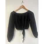Blanco 100 % Cotton Top Off Shoulder Blouse Tie Front Sz L NWT $48 Black Size L Photo 1