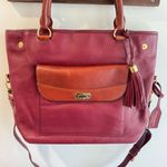 Isaac Mizrahi Bridgehampton Burgundy Cognac Leather Tote Messenger Turnlock Bag Photo 1