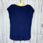 NYDJ NWT Size L Navy Blue Cut-Out Floral Embroidered Linen Blend Knit Top Shirt Photo 1