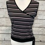 Zinc ZN Sleeveless Top Crossover Front w Side Tie Striped Black/Pink-Medium Photo 0