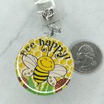 Bee Happy Flower Clip Retractable Reel School Work Badge ID Holder Photo 0