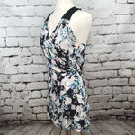 Parker ‎ Black Floral Print Silk Leather Wrap Dress Photo 3