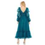 Mac Duggal 68254 Teal Chiffon Ruched Tiered Puff Sleeve A Line Midi Dress Photo 4