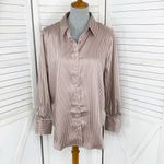 The Workshop Satin Pinstripe Oversized Button Up Shirt Mocha Medium Boyfriend Tan Photo 1