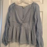 American Eagle  Outfitters Baby Blue V Neck Chiffon Blouse M Photo 0