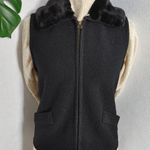 Vintage Black Tally Ho Wool Vest Faux Fur Removable Collar Photo 0