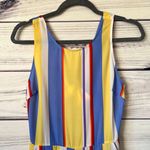 Lush Clothing Lush Yellow & Periwinkle Striped Wide Leg Open Back Jumpsuit Photo 1
