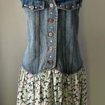 Vintage ‘90s Denim & Floral Print Rhinestone Embellished Knee Length Dress Blue Size M Photo 0