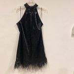 WAYF NWT  Floral Jacquard Halter Neck Feather Trim Mini Dress Size Medium Photo 1