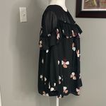 Kate Spade Dawn Dusk Buds Ruffle Top, Size XL Black Sheer Floral Pink Photo 2