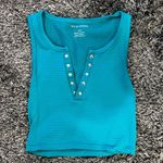 🌸SOCIAL REVIVAL TEAL CROPPED BUTTON DOWN TANK SIZE SMALL/MEDIUM🌸 Blue Photo 0