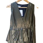 Moschino metallic dark green shimmery v neck style peplum cocktail dress sz 10 Photo 2