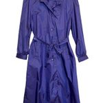 Vintage Long Bright Purple Raincoat Spring Outdoors Belted Button Up Jacket Size 12 Photo 0