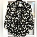 HD in Paris Anthropologie  Ruffled Picea Blouse Black White Pastoral Print Size 4 Photo 0