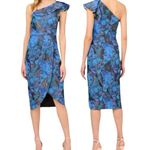 Aidan Mattox by ADRIANNA PAPELL Stretch Jacquard Midi Dress Blue Metallic Sz 16 Photo 1