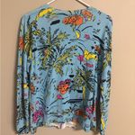Quacker Factory  Lightweight Cardigan Tropical Vacation Print Size Small Blue Photo 1