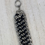 Source Unknown Silver Tone Chain Link Bracelet Black Braided Faux Leather Toggle Clasp NWOT Photo 7