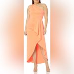 Black Halo  Neon Apricot Rex One-Shoulder Gala Formal Gown Dress Size 8 Med Photo 3