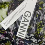 Ganni  Floral print silk blend Metallic top Olive Green size 6 Photo 6